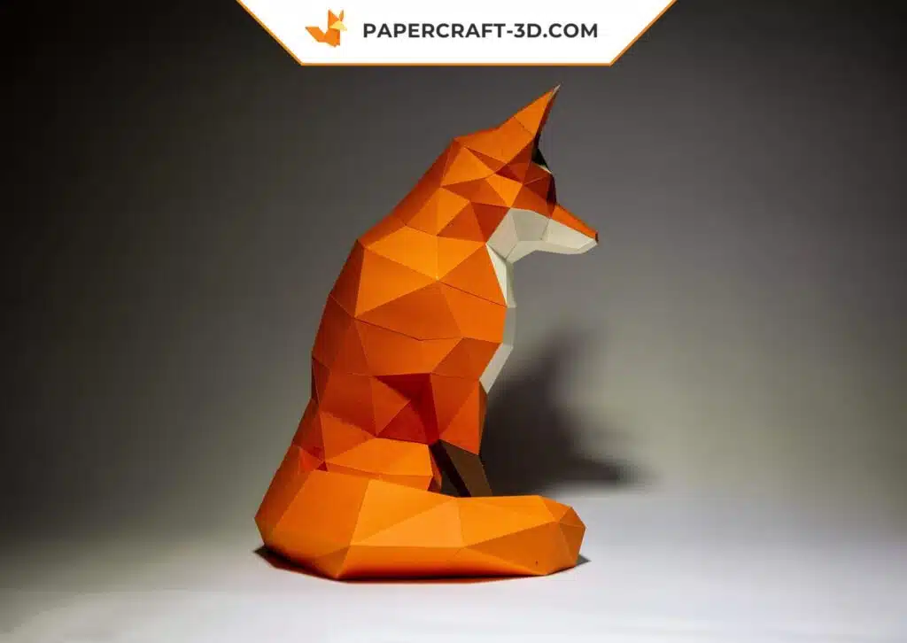 Papercraft de renard assis en origami 3D