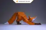 Papercraft Renard Étirant modèle origami papier 3D, weergave 3