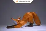 Papercraft Renard Étirant modèle origami papier 3D, weergave 4