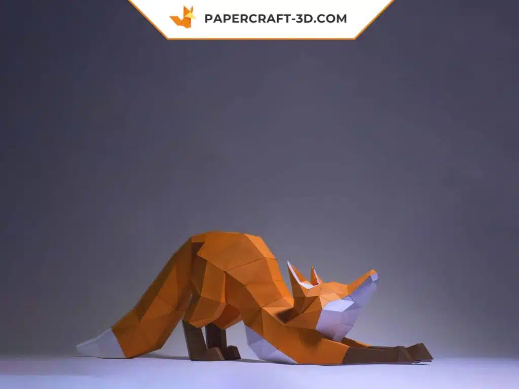 Papercraft Renard Étirant modèle origami papier 3D