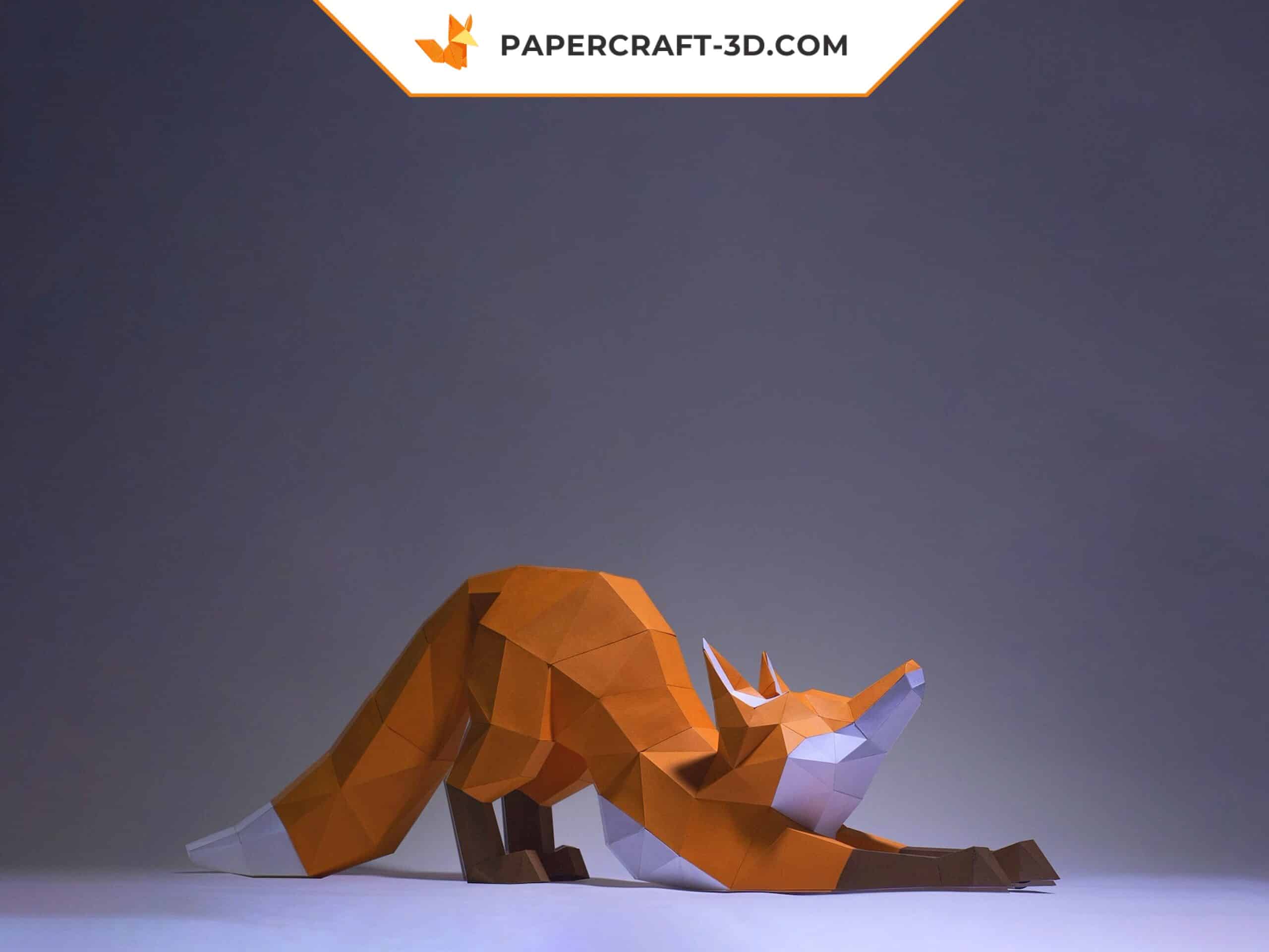 Papercraft fox stretching in 3D origami Papercraft fox stretching in 3D origami