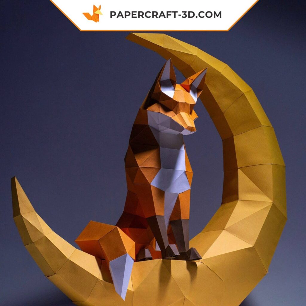 Papercraft of the moon fox in 3D origami