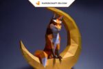 Papercraft of the moon fox in 3D origami