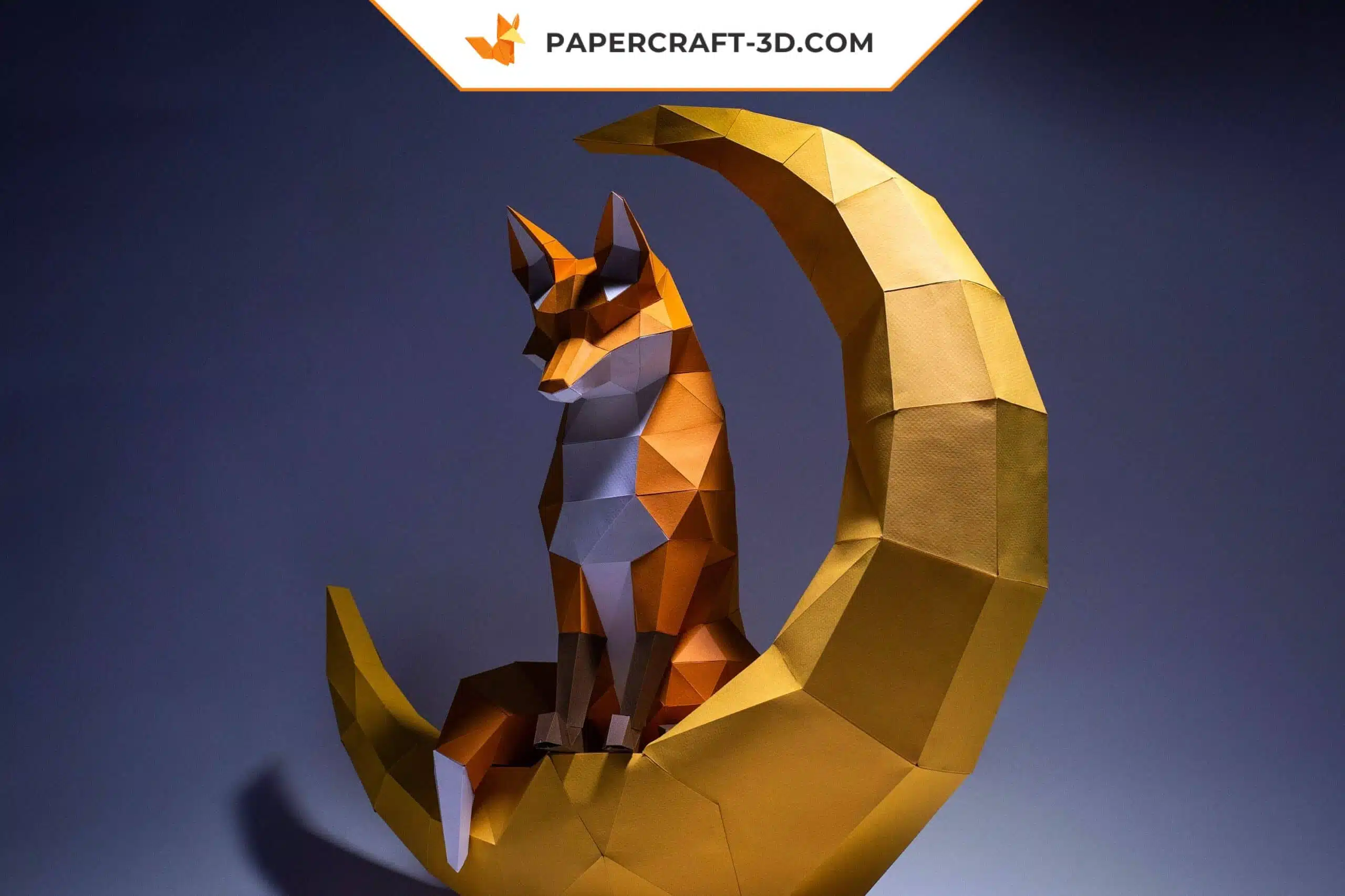 Papercraft Renard Lunaire origami papier 3D, weergave 4