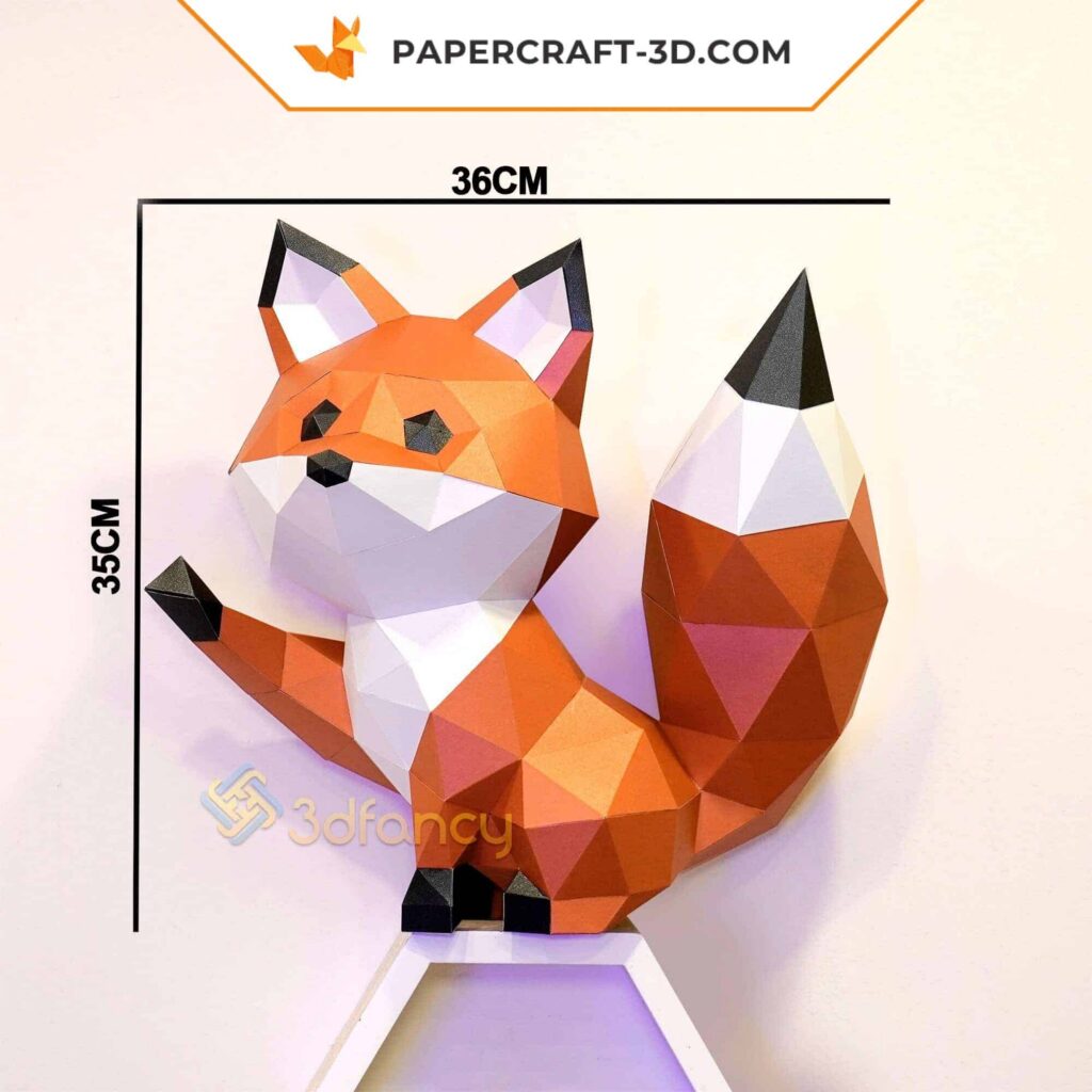 Papercraft Raposa Lua origami papel 3D