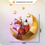 Papercraft fox moon in 3D origami