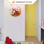 Papercraft fox moon in 3D origami