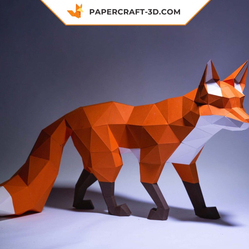 Papercraft fox walking in 3D origami