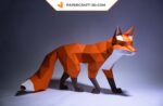 Papercraft di volpe che cammina in origami 3D