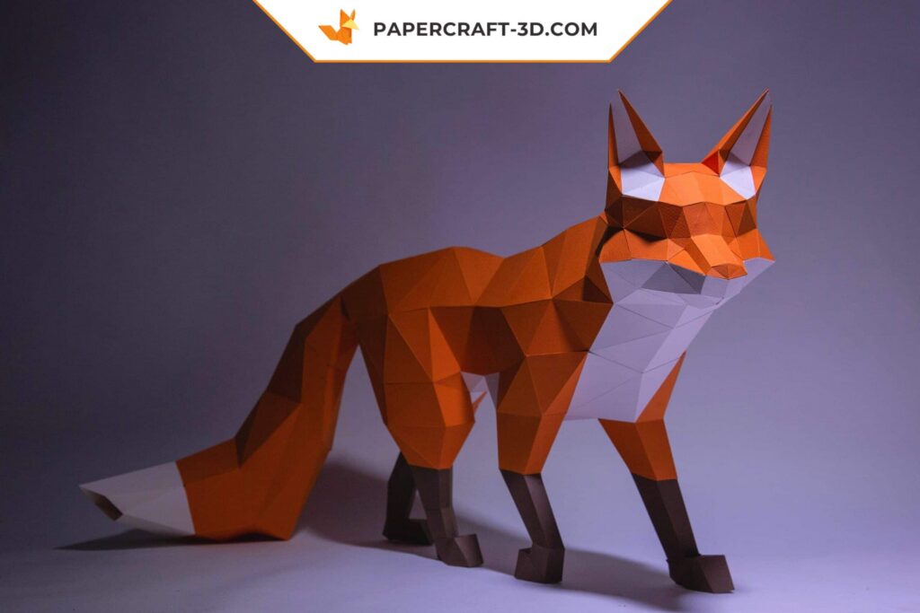 Papercraft de renard marchant en origami 3D