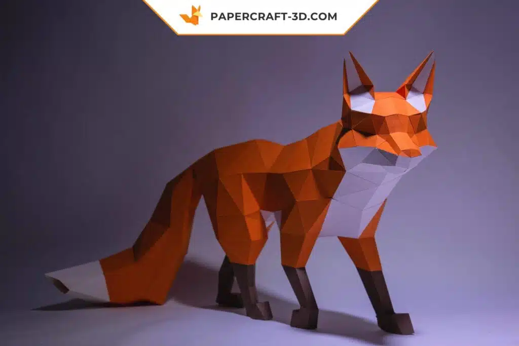 Papercraft Renard marchant en origami papier 3D, vue 2