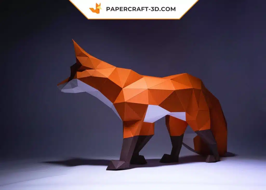 Papercraft Renard marchant en origami papier 3D, vue 3
