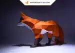 Papercraft Renard marchant en origami papier 3D, vue 3
