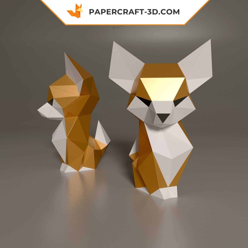 Papercraft de raposa fofa em origami 3D