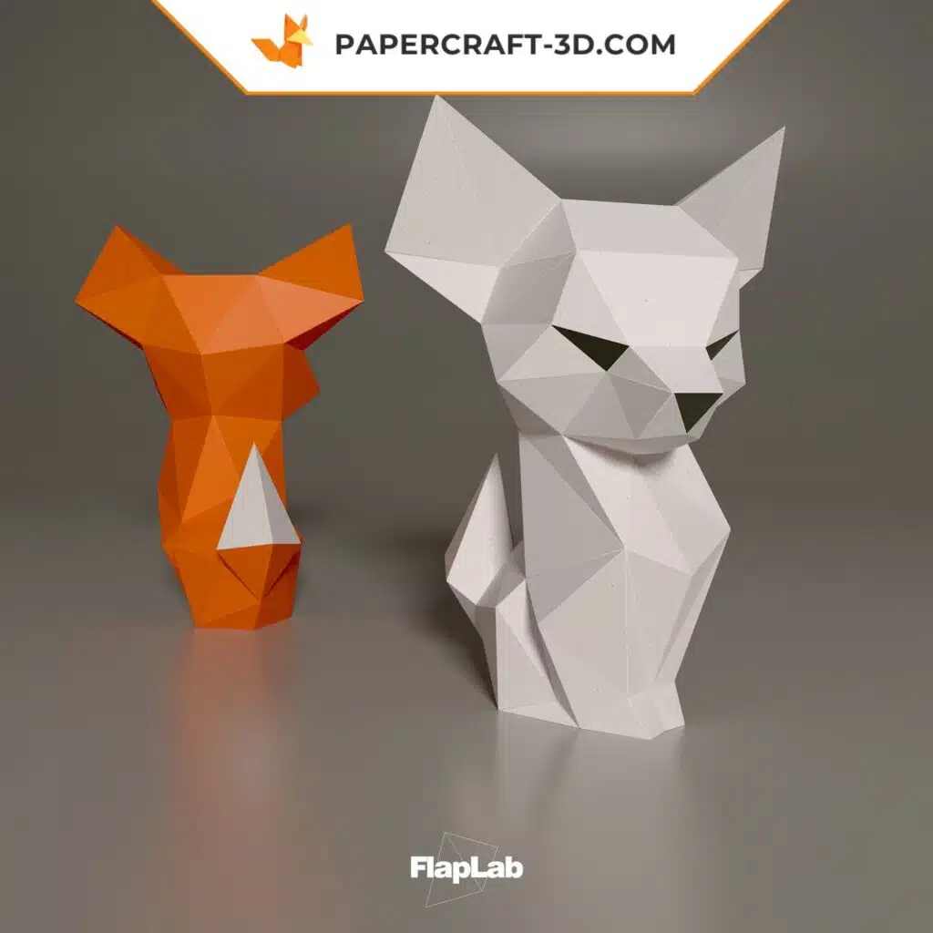 Papercraft de raposa fofa em origami 3D