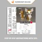 Papercraft de raposa fofa em origami 3D