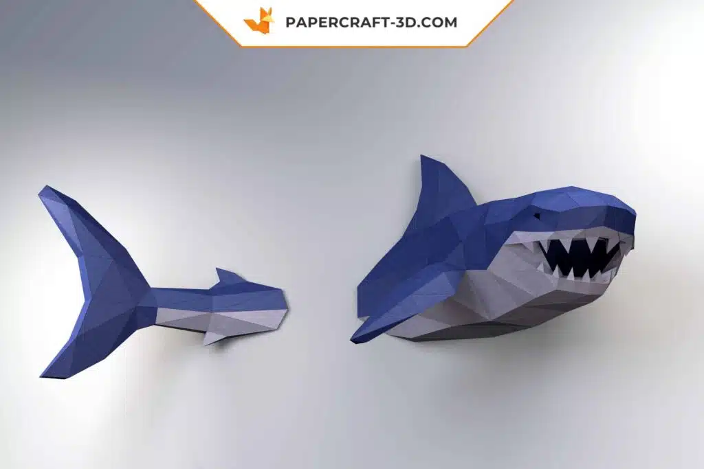 Papercraft requin blanc en origami papier 3D pour décoration murale, weergave 2