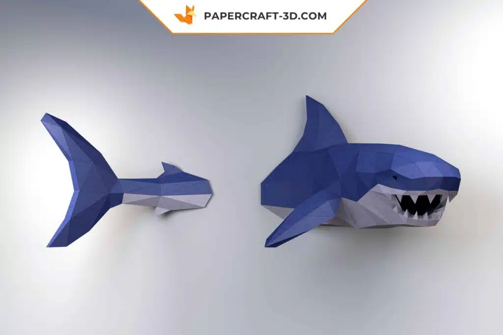 Papercraft requin blanc en origami papier 3D pour décoration murale, weergave 3