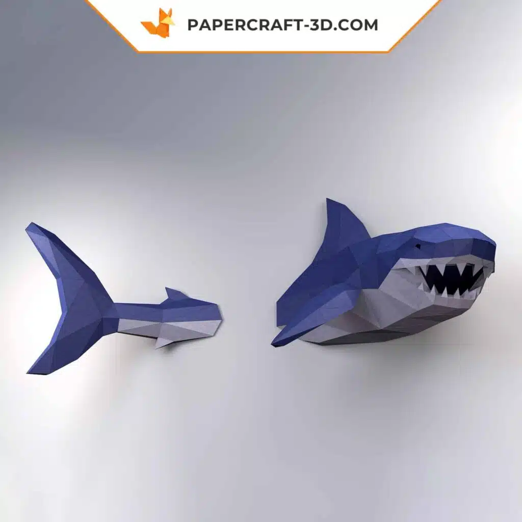 Papercraft Weißer Hai als 3D-Origami für die Wand