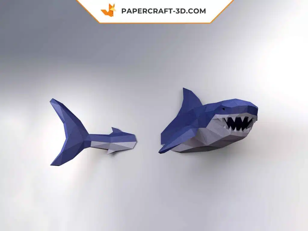 Papercraft requin blanc en origami papier 3D pour décoration murale