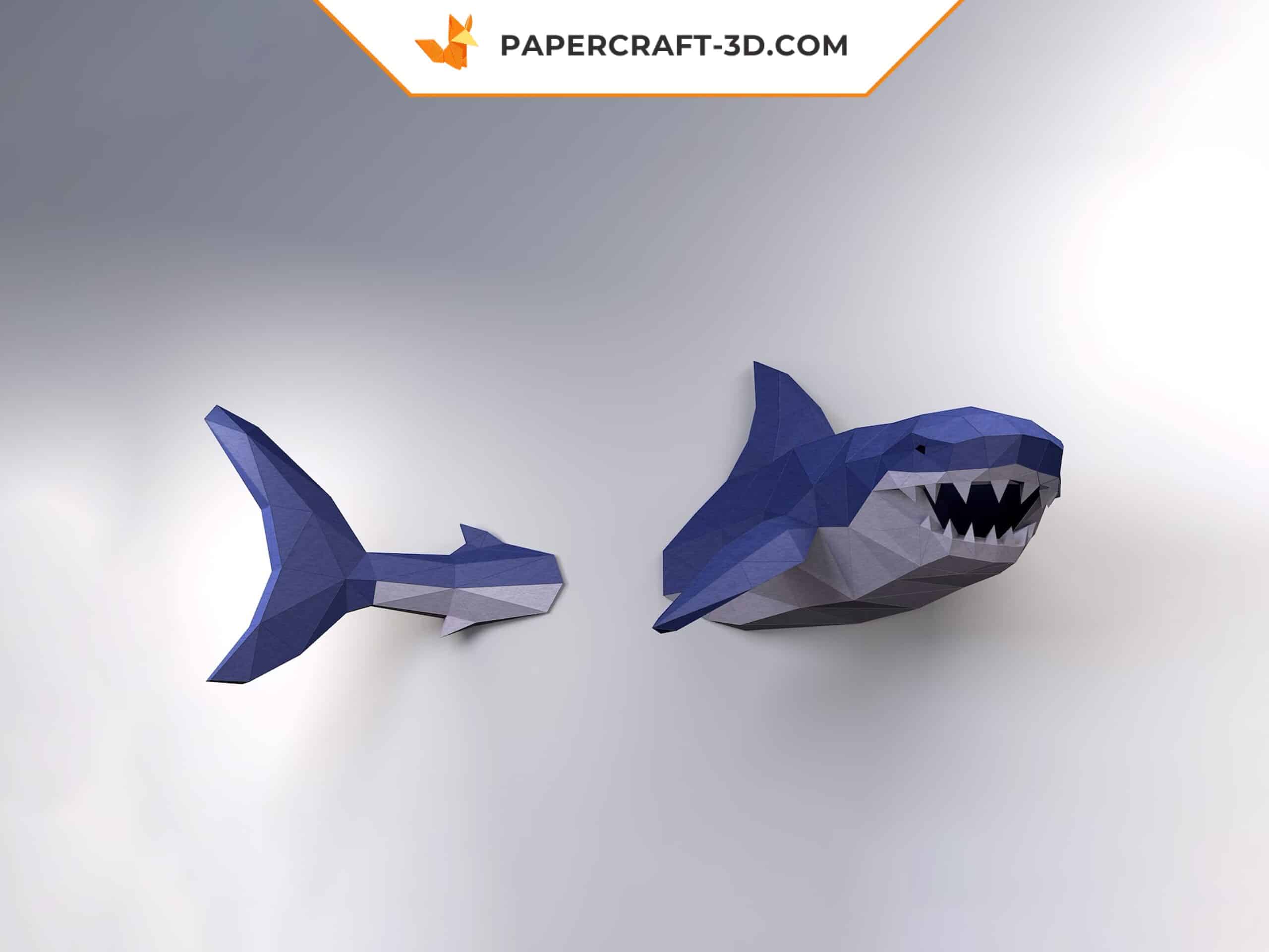 Papercraft shark white mural in 3D origami Papercraft shark white mural in 3D origami