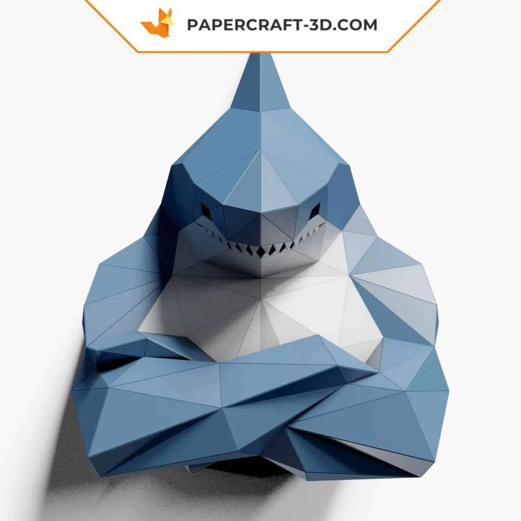 Papercraft busto de tubarão para decoração de parede em origami