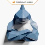 Papercraft busto de tubarão para decoração de parede em origami 3D