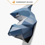 Papercraft busto de tubarão para decoração de parede em origami 3D