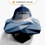 Papercraft busto de tubarão para decoração de parede em origami 3D
