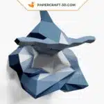 Papercraft Requin-marteau décor mural en papier 3D origami, weergave 4