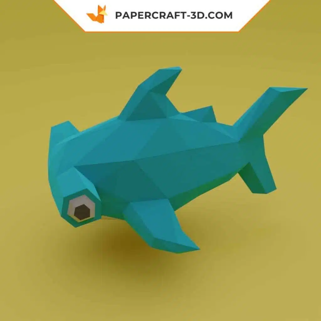 Turquoise 3D origami hammerhead shark papercraft