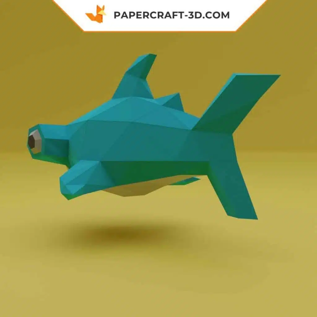 Turquoise 3D origami hammerhead shark papercraft