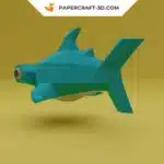 Turquoise 3D origami hammerhead shark papercraft