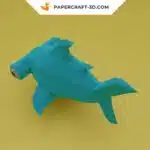 Turquoise 3D origami hammerhead shark papercraft