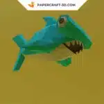 Turquoise 3D origami hammerhead shark papercraft