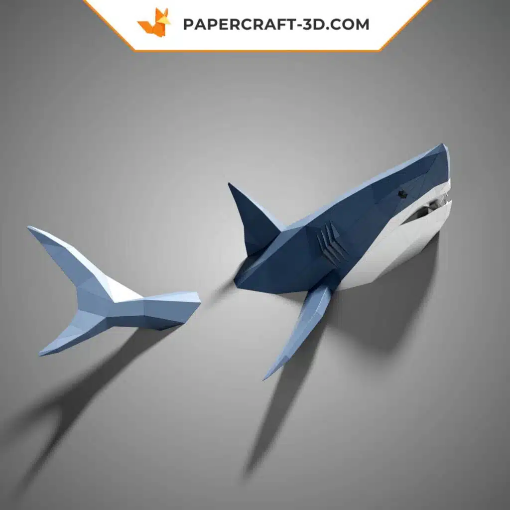 Papercraft requin mural en origami papier 3D, weergave 2