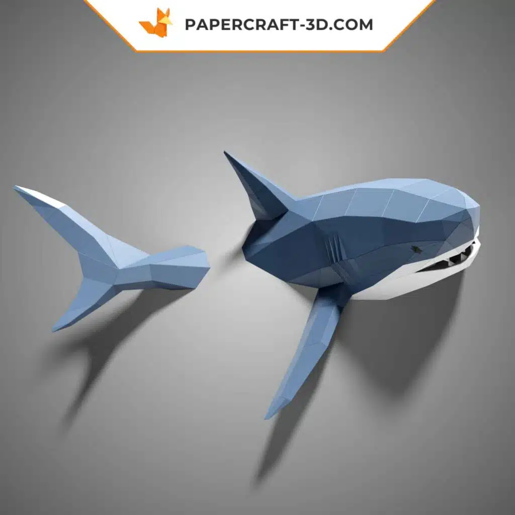 Papercraft requin mural en origami papier 3D, weergave 3