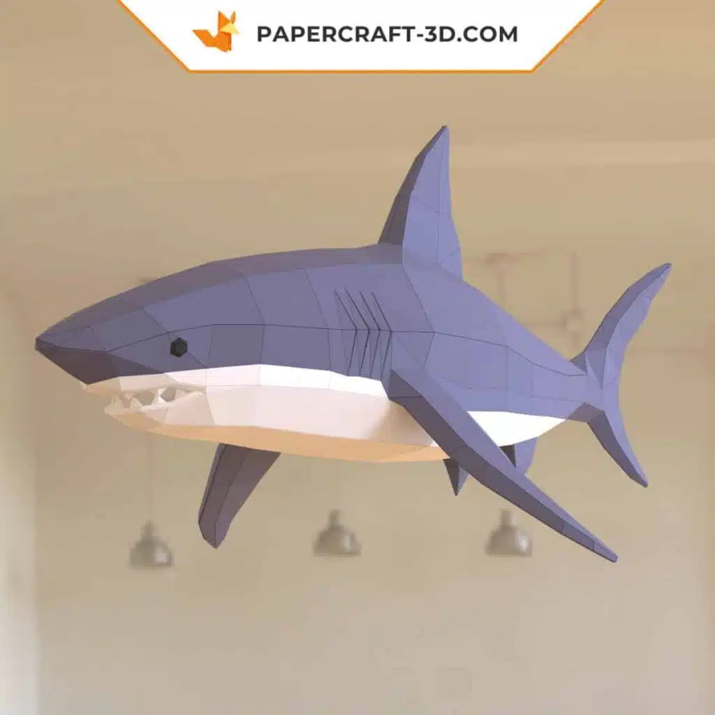 Papercraft de gros requin bleu à suspendre en origami 3D