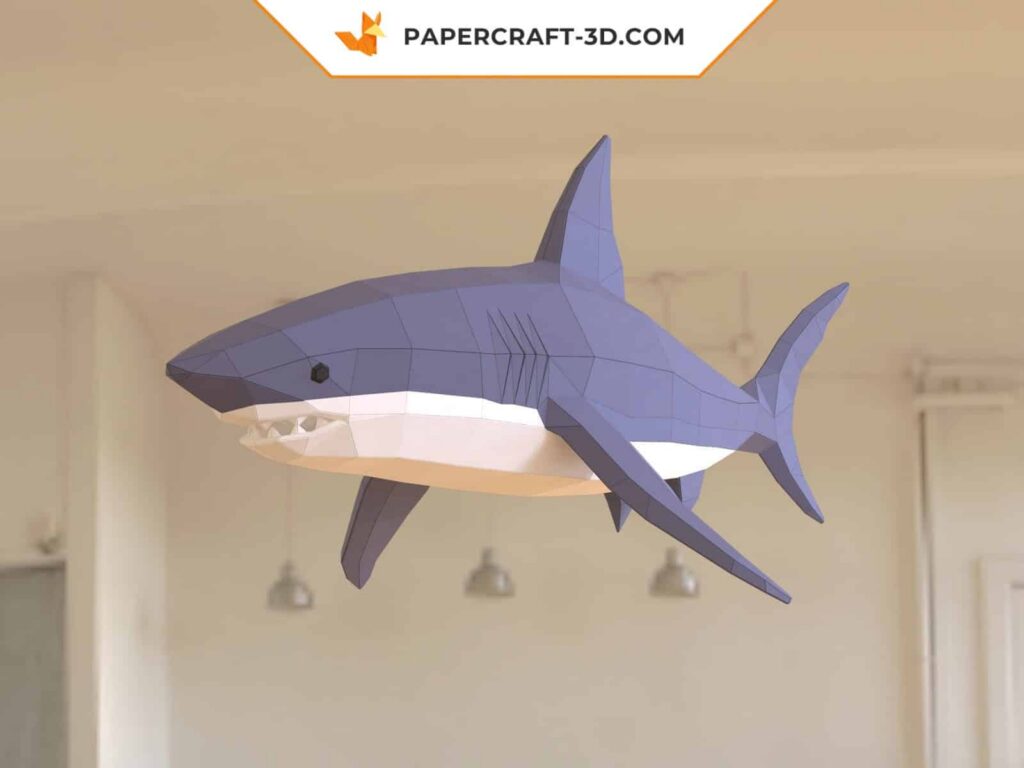 Papercraft de grande tubarão-azul para pendurar em origami 3D