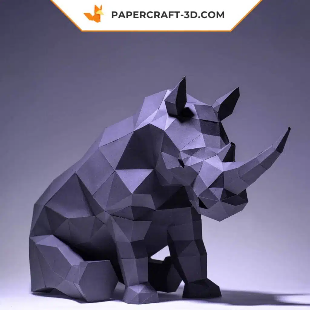 Sitzendes Nashorn als 3D-Origami-Papercraft