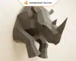 3D origami wall-mounted half rhinoceros papercraft, back view, weergave 2