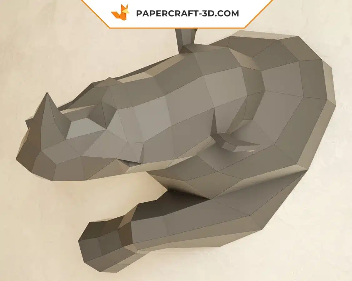 3D origami wall-mounted half rhinoceros papercraft, view 2