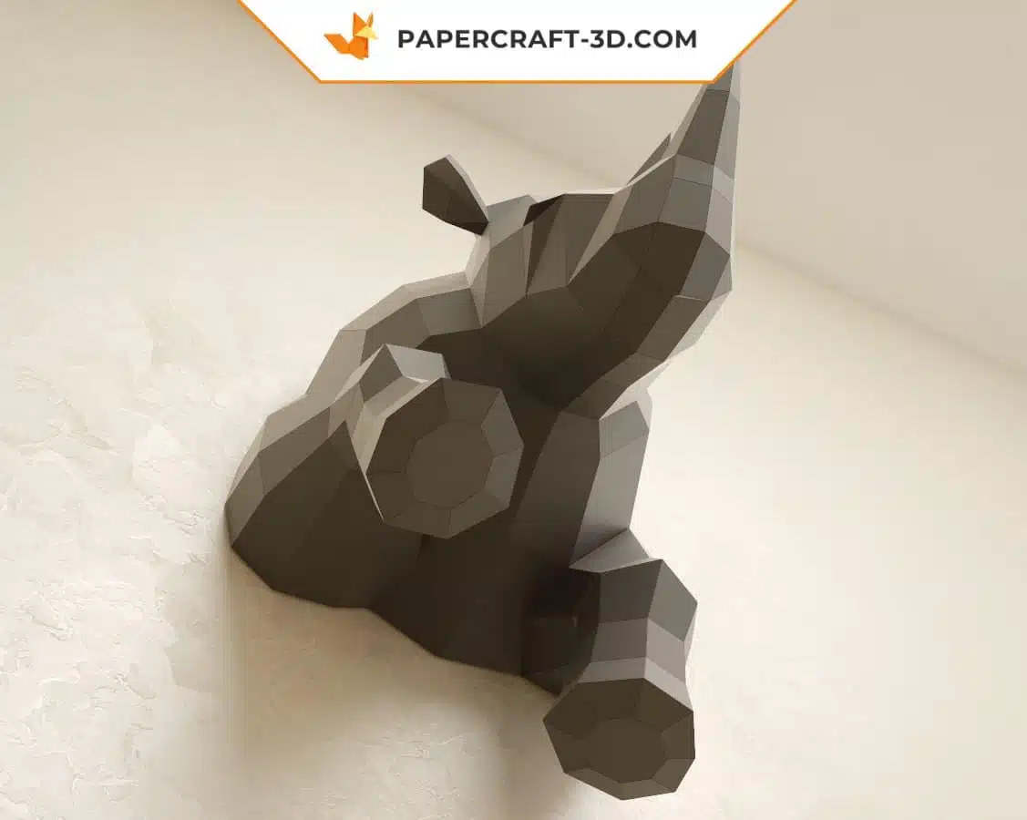 3D origami wall-mounted half rhinoceros papercraft, assembled