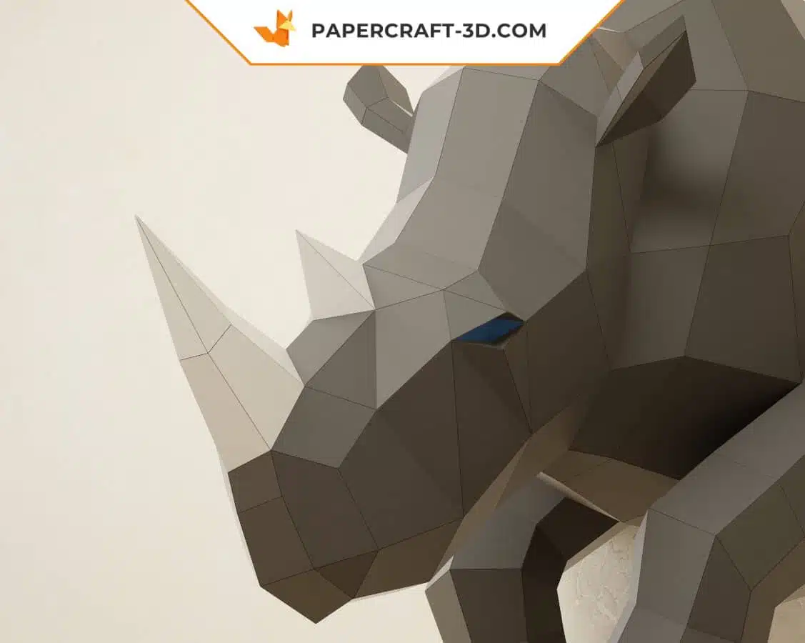 3D origami wall-mounted half rhinoceros papercraft, side view