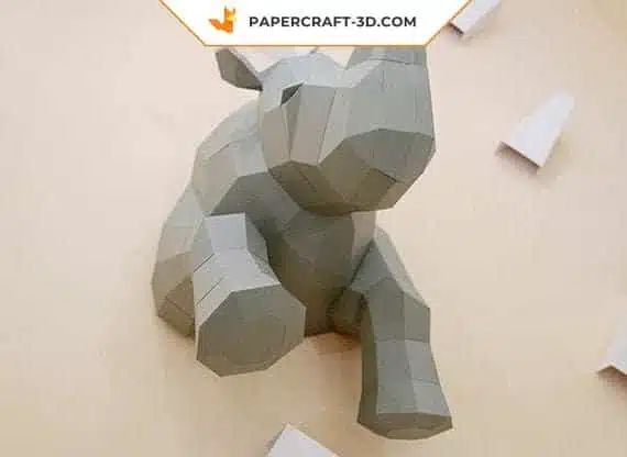 3D origami wall-mounted half rhinoceros papercraft, back view