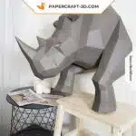 3D origami wall-mounted half rhinoceros papercraft, 3D model