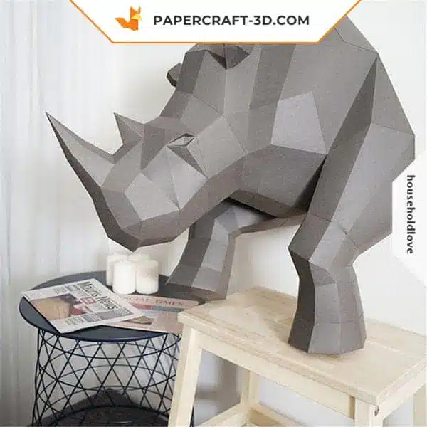 3D origami wall-mounted half rhinoceros papercraft, 3D model
