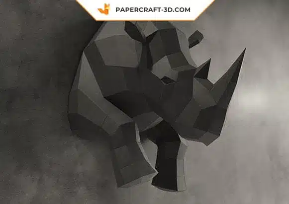 3D origami wall-mounted half rhinoceros papercraft, detail