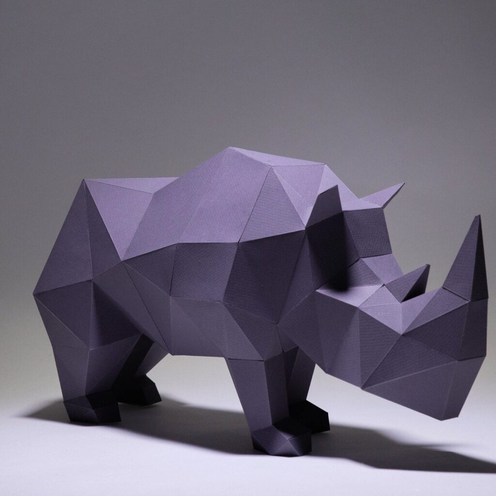 Papercraft rhinoceros in 3D origami