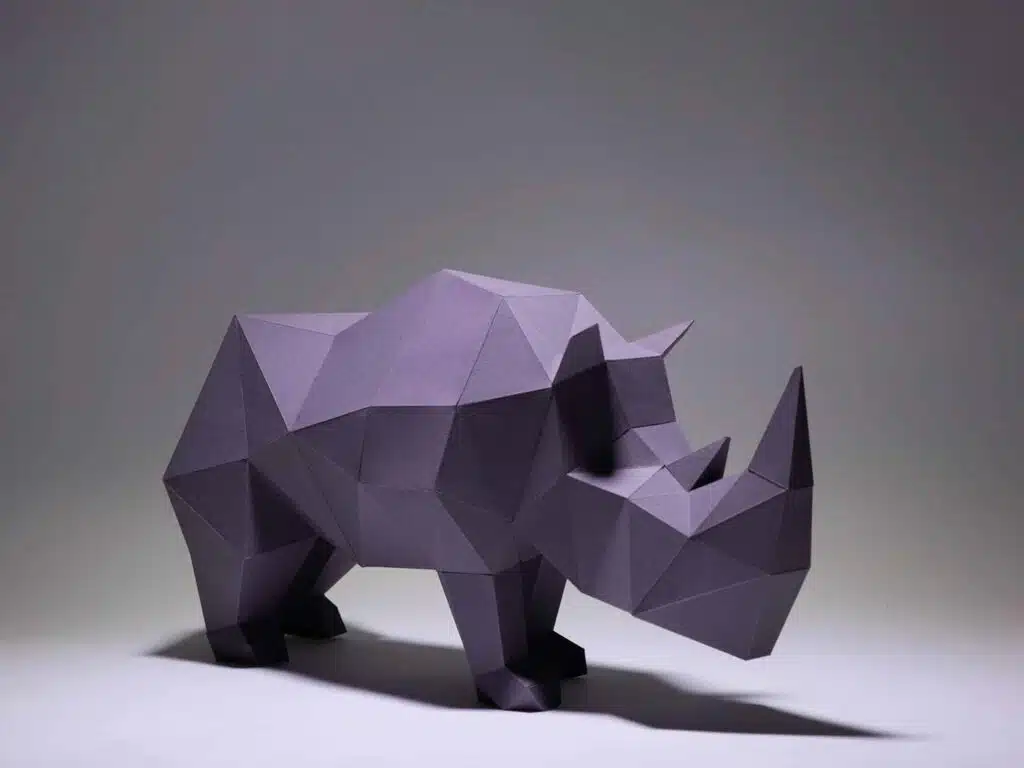 Papercraft de rhinocéros simpliste en origami 3D